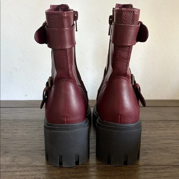 NIB [Sun + Stone] Lionell Faux Leather Buckle Motorcycle Heeled Boots Womens 5.5 - Picture 9 of 13
